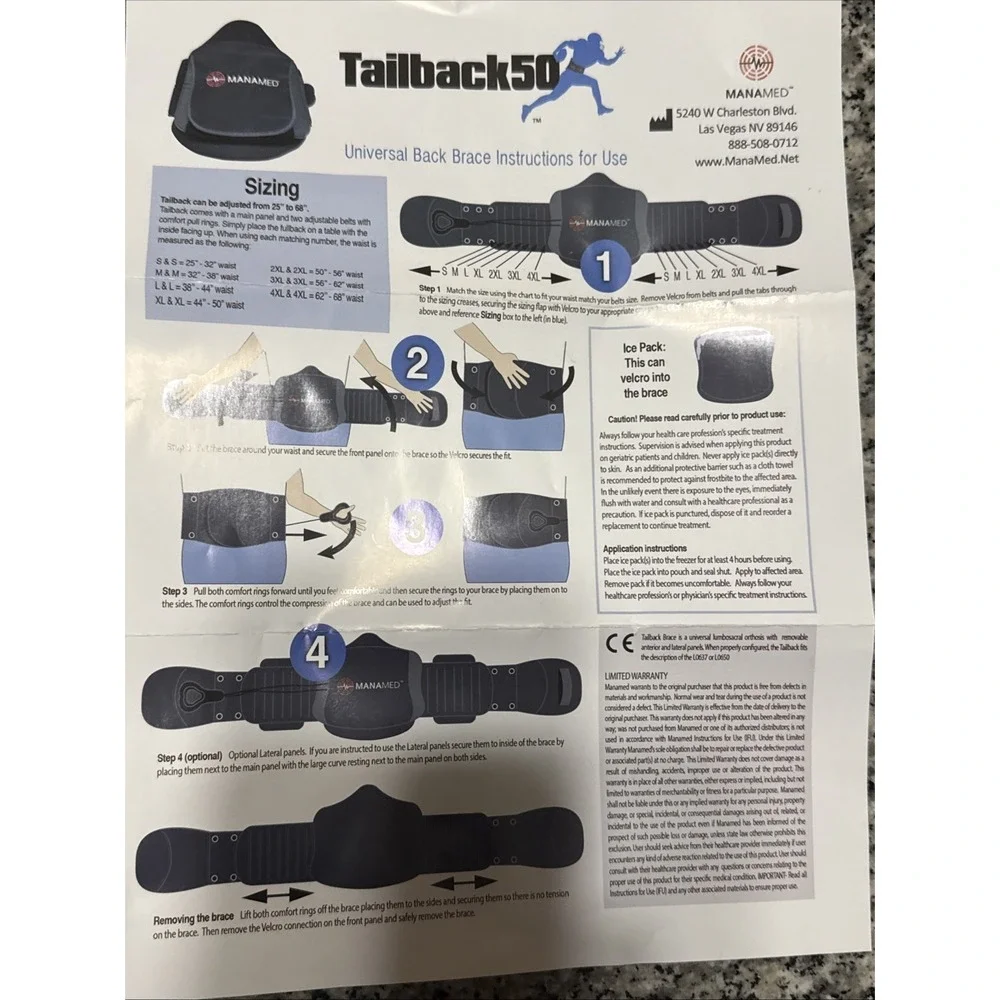 MANAMED Tailback 50 Universal Back Brace Adjusts 25